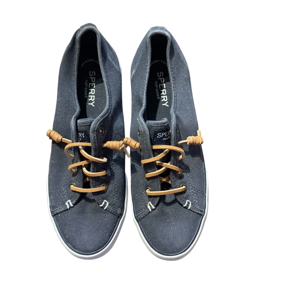 Sperry Top-Sider Shoes Womens Size 7.5 M Navy Blue Canvas Memory Foam STS95129
